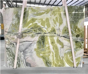 Backlit Dreaming Green Marble Slabs for Background