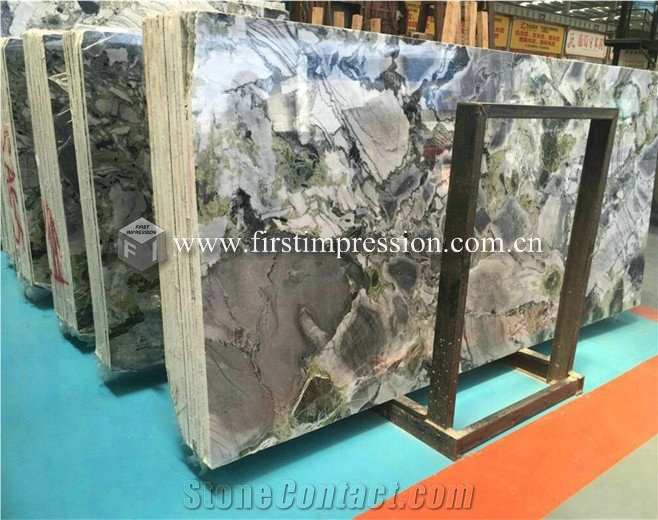 China Beauty White Green Mable,Ice Connect Marble