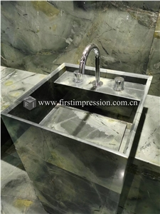 China Dreaming Peacock Green Marble Slab Sinks