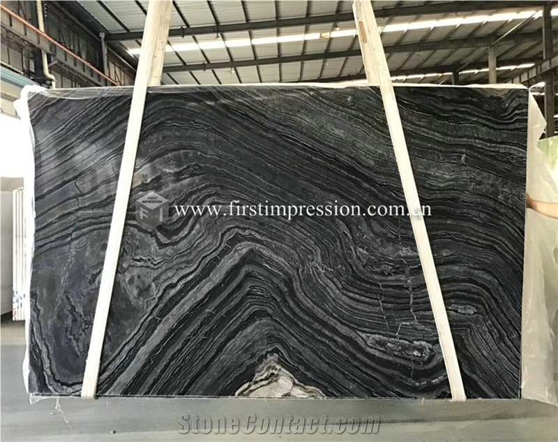 Hot Ancient Black Wooden,Silver Wave Marble Slabs