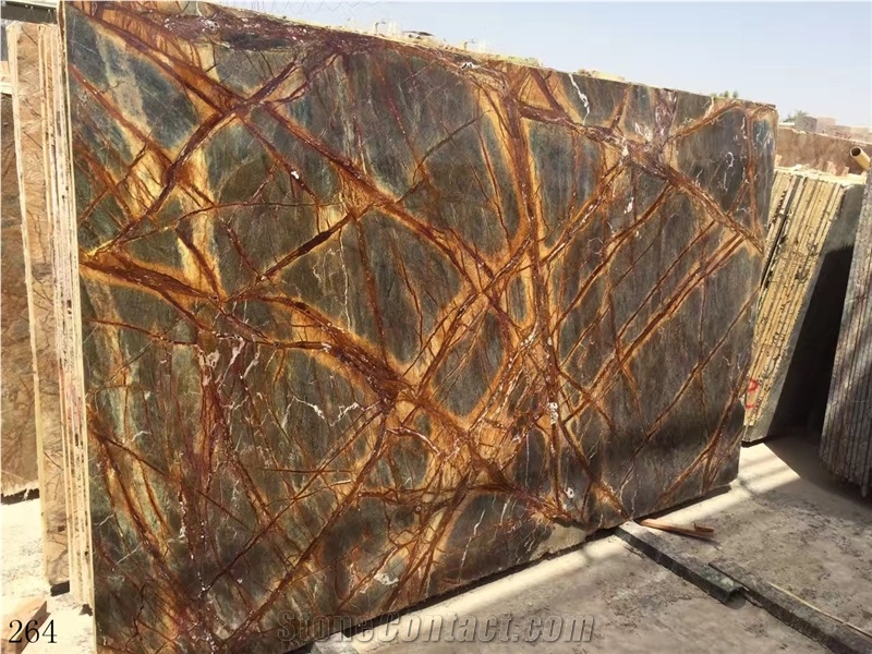 India Rain Forest Golden Green Marble Slabs