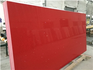 Mirror Red Crystal Quartz Slabs for Countertop