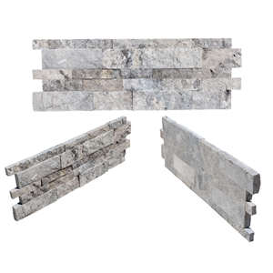Silver Travertine Stacked Stone Ledger Panel