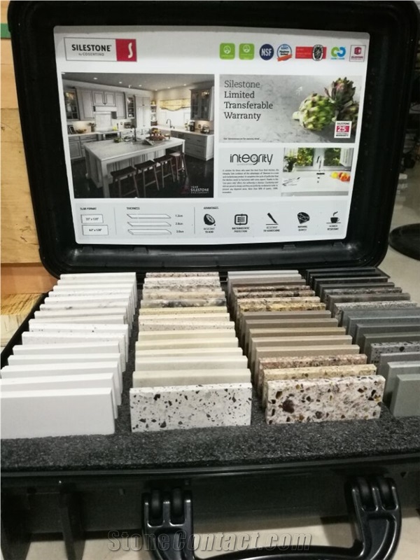 L Shaped Match Cemento Quartz Kitchen Countertops