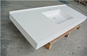 White Solid Surface Hotel Integrated Vanity Sink