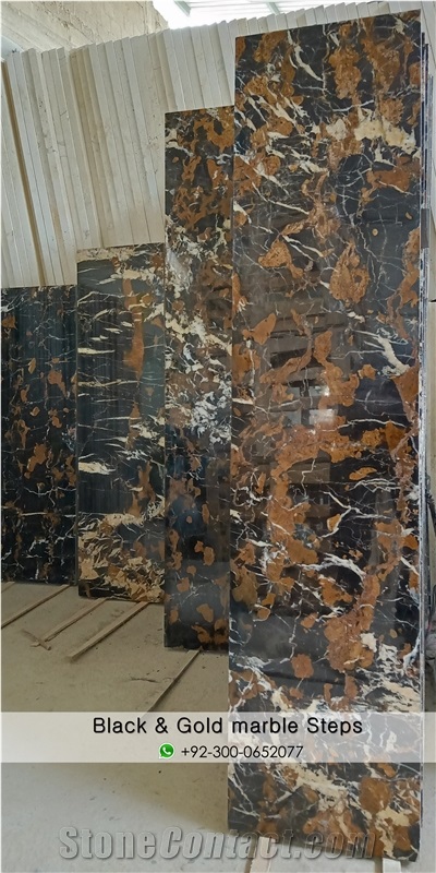 Pakistan Black and Gold Marble Tiles for Staircase Steps