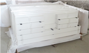 Pure White Quartz Hotel Bathroom Vanity Tops Mitered Edge