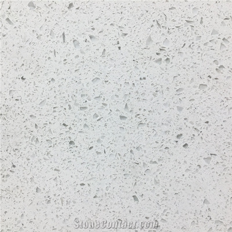 White Crushed Glass Quartz Stone for Kitchen Countertops