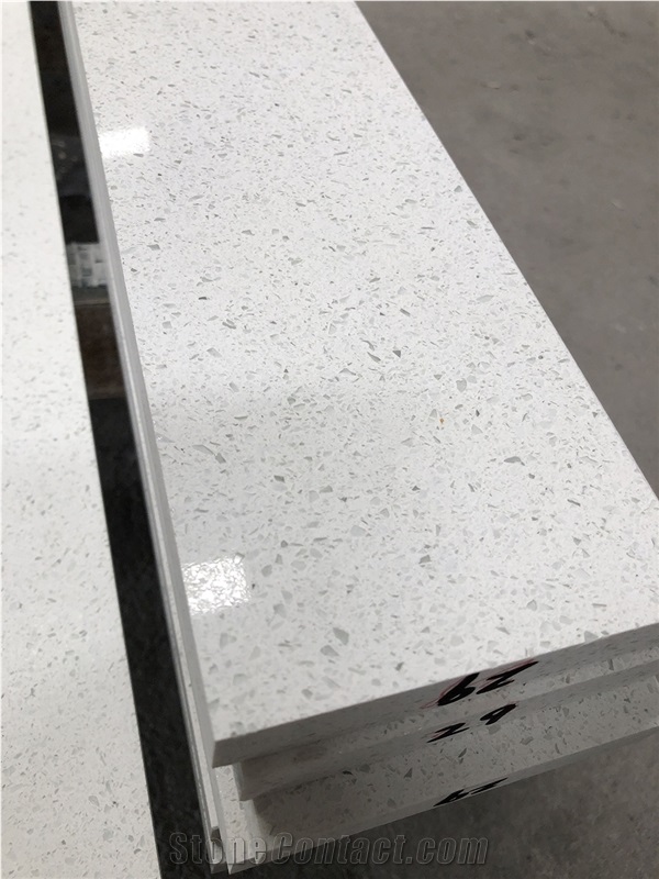 White Crushed Glass Quartz Stone For Kitchen Countertops From
