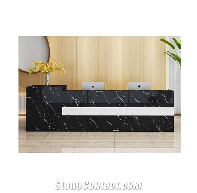 Modern Black Solid Surface Reception Desk