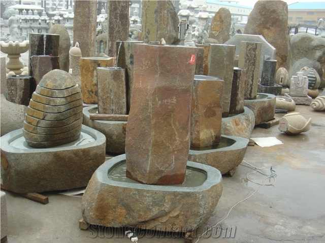 Dark Grey Granite Stone Fountain for Garden