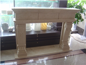 Hand Carved Stone Customized Moca Creme Fireplace