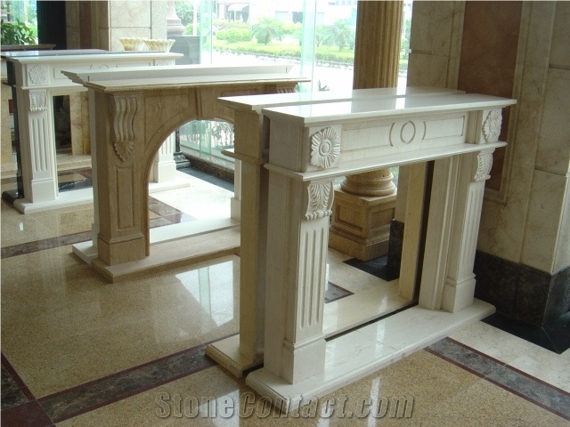 Hand Carved Stone Customized Moca Creme Fireplace