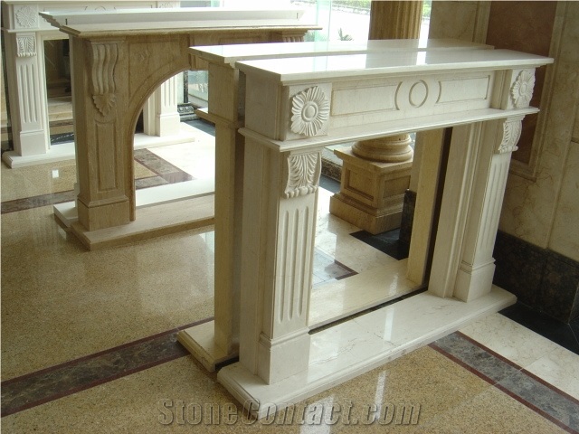 Interior Decor Hand Carved Limestone Fireplace