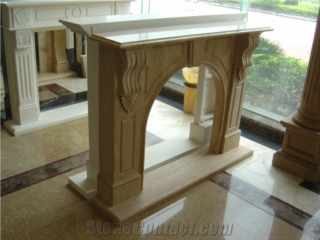 Interior Decor Hand Carved Limestone Fireplace