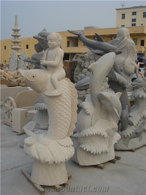 Modern Granite Garden Animal and Human Sculpture