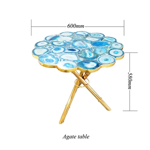 Blue Agate Gem Stone Table Coffee Table Home Use