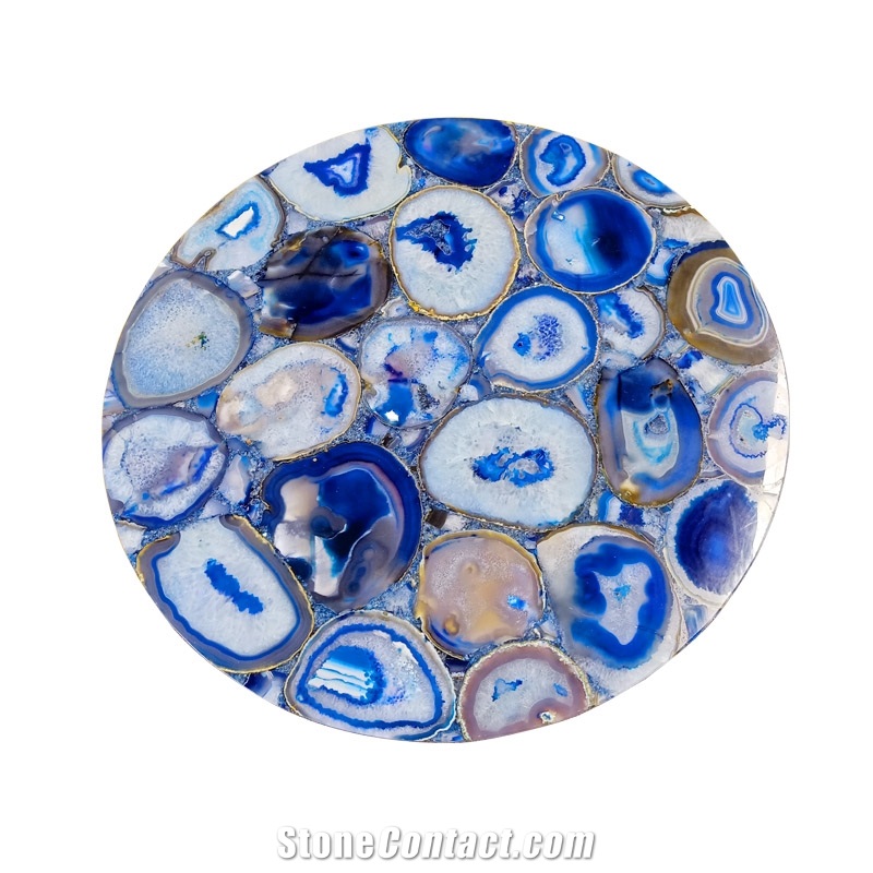 Blue Agate Gem Stone Table Coffee Table Home Use
