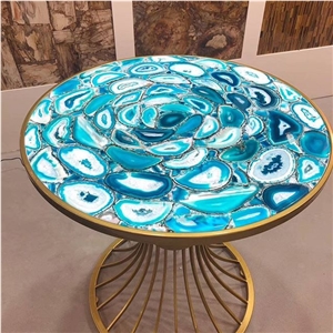 Blue Agate Stone Home Round Coffee Table Tops