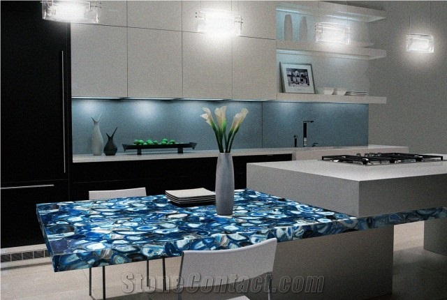 Blue Agate Translucent Backlit Reception Desk Top