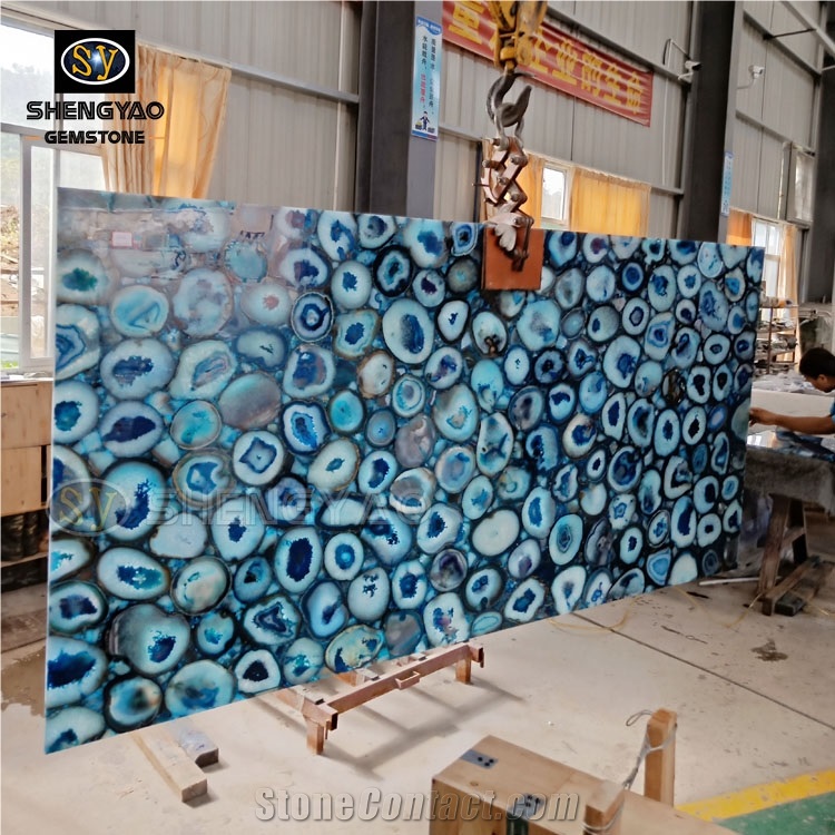 Brazil Blue Agate Semiprecious Stone Slab Gemstone Wall Tiles