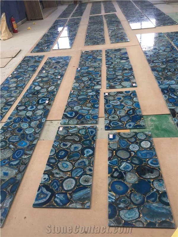 China Luxury Blue Agate Semiprecious Stone Slabs