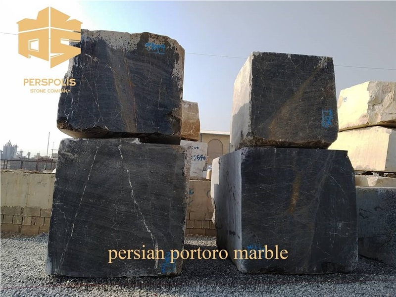 Persian Portoro Marble Block, Iran Black Marble