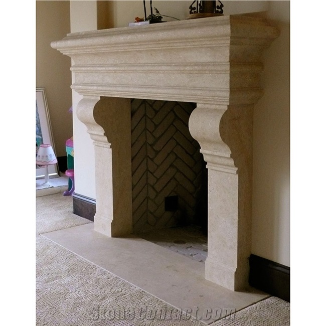 Giallo Dorato Limestone Fireplace