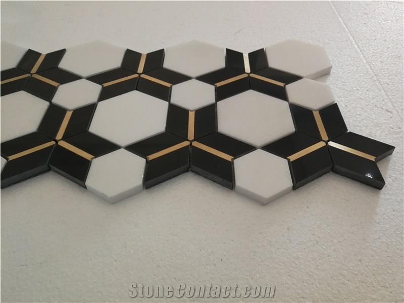 New Design Waterjet Marble Mosaic with Brass
