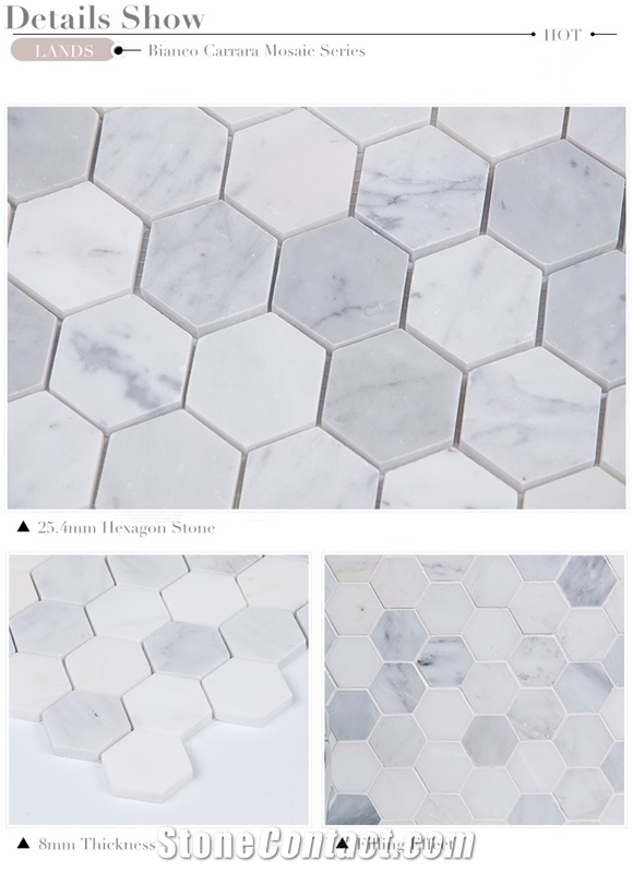 Pure Thassos White Marble Mosaic,Hexagon,Kichen,Bathroom,Greece White Marble Mosaic