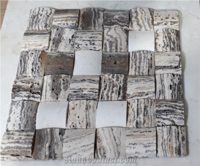 Natural Silver Travertine Stone Basketwave Mosaic Wall Tiles -Hb201
