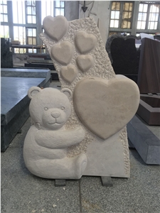Beige Marble Teddy Bear Child Kids Heart Monuments