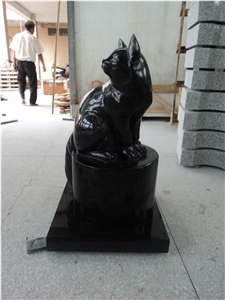 Black Granite Cat Statue Pet Monument Headstone