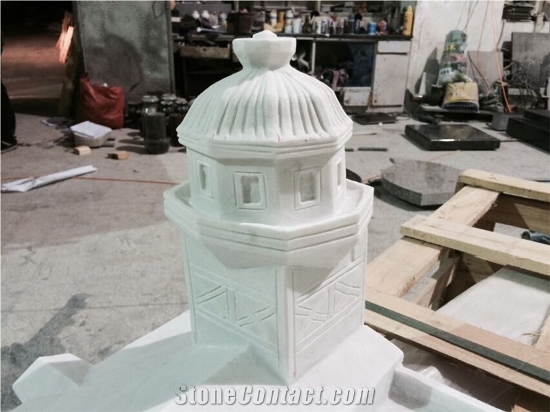 Carrara White Marble Lighthouse Carving Sculpture