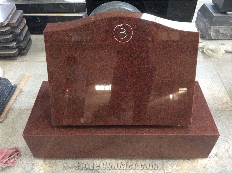 India Red Granite Slant Headstone, Grave Markers