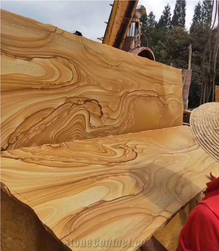 Gold Sandstone Tiles Wooden Sandstone Slabs Wall