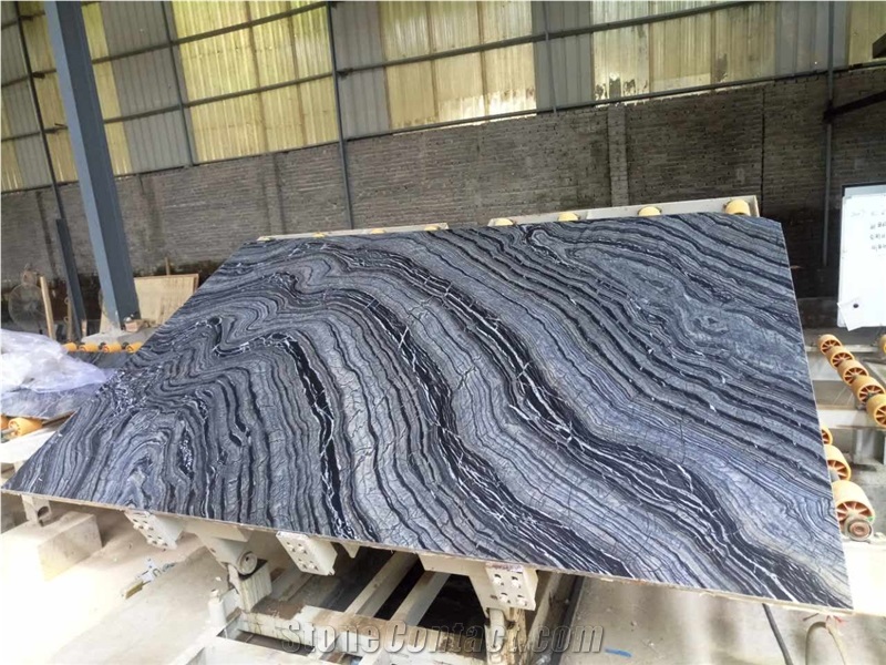 China Polished Black Silver Wave Marble Wall Slabs