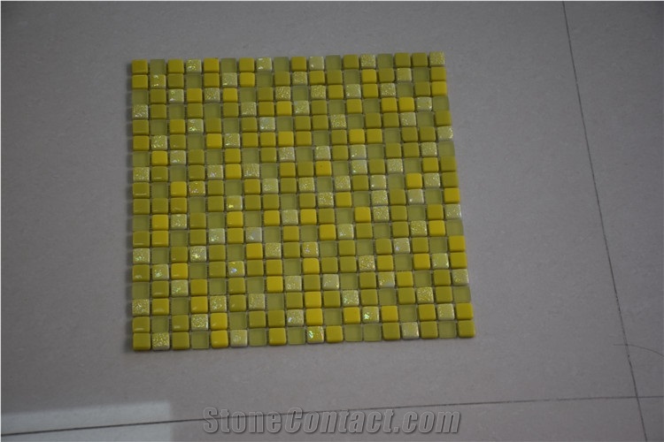 Wall Paper Bright Yellow Glass Mosaic Tile