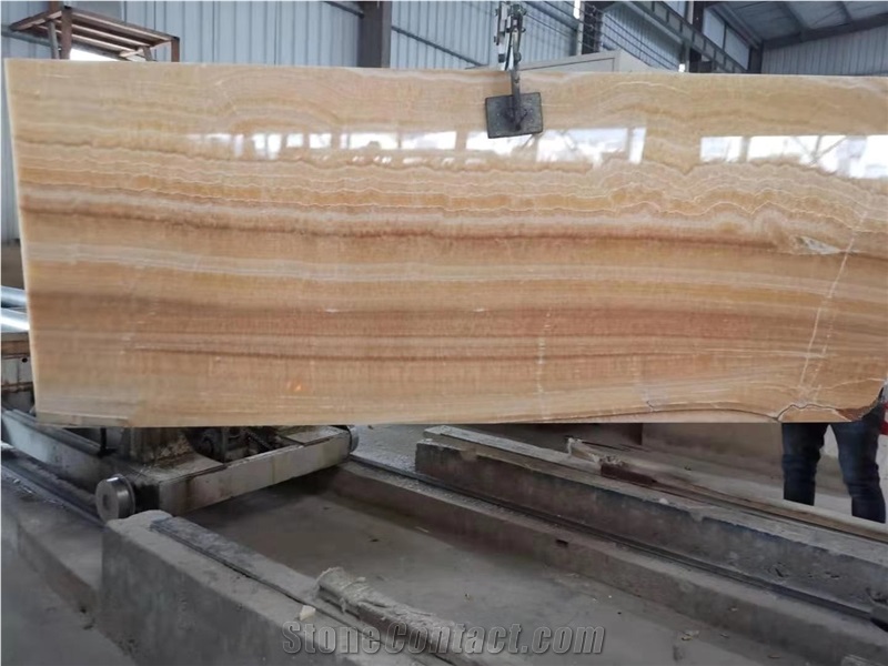 Yellow Polished Onyx Wall Cladding Bookmatch Slabs