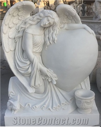 Angel White Marble Tombstone, Carving Tombstone
