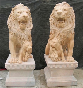 Animal Sculptures Lion Statues Yellow Marble Lion