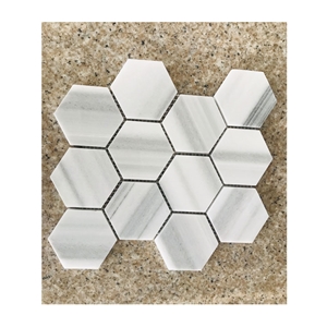 Big Hexagon Marmara White Marble Mosaic Tile