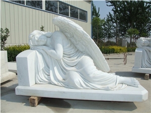 Big Size Lying Angel Memorial Of White Marble