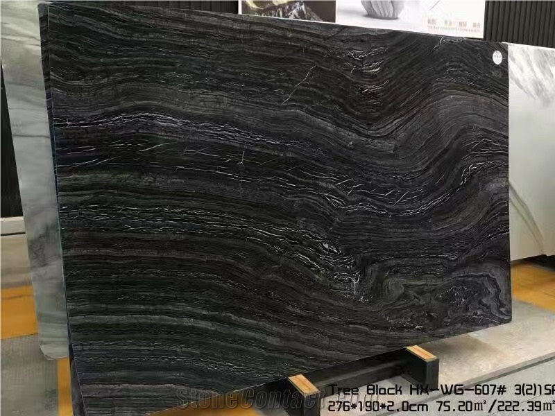Black Ancient Wood Grain Marble Slab for Projects