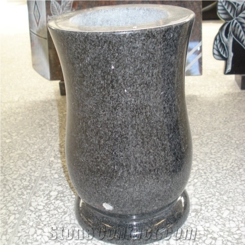 Black Granite Polished Flower Vases for Headstones