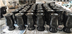 Black Granite Vase and Lantern for Tombstone