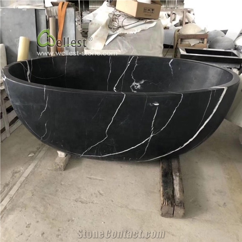 Black Marquina Marble Bathroom Bathtub Power Pan