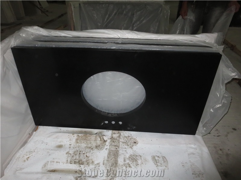 Black Quartz Stone Commercial Bathroom Vanity Tops