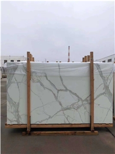 Calacatta White Artificial Glass Marble Slabs Tile