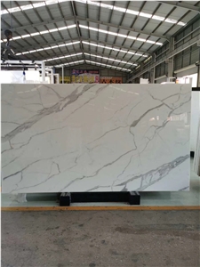 Calacatta White Artificial Glass Marble Slabs Tile